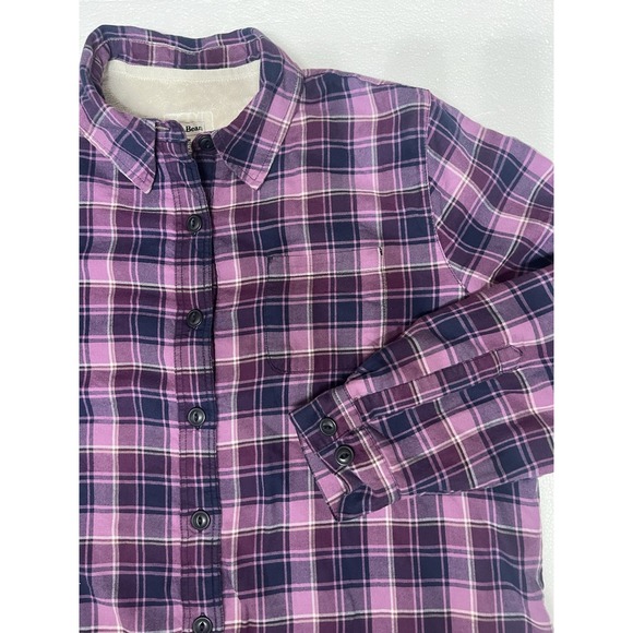 Women's L.L. Bean Plaid Flannel Shacket Soft Fluffy Lining Size Medium Purple‎ - Picture 1 of 5